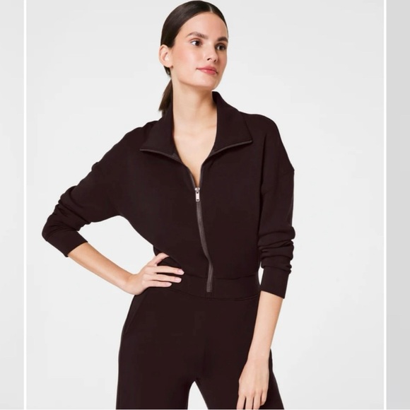 NWT SPANX AirEssentials Long Sleeve Wide Leg Jumpsuit, Truffle Brown, Size Med - Picture 2 of 3